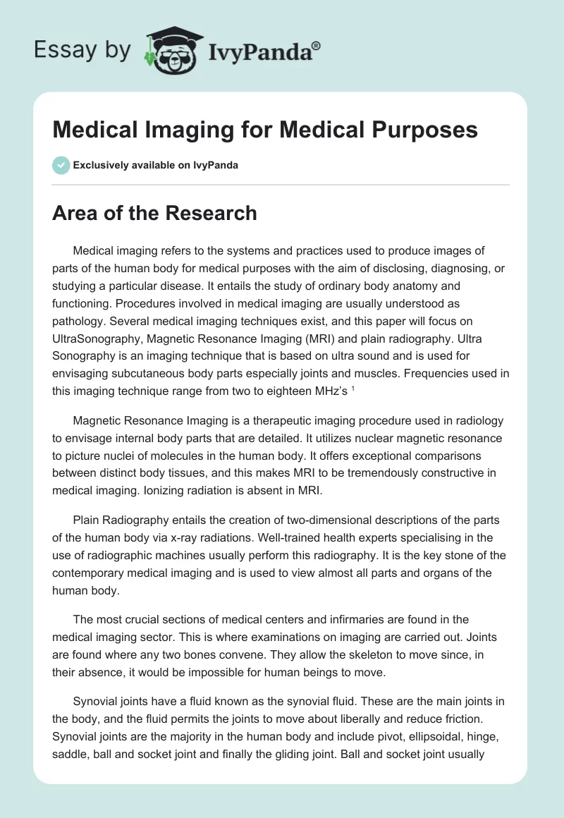 Medical Imaging for Medical Purposes. Page 1