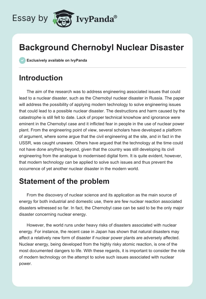 Background Chernobyl Nuclear Disaster. Page 1