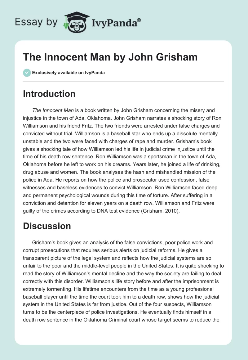 "The Innocent Man" by John Grisham. Page 1