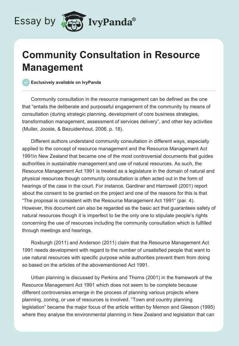 Community Consultation in Resource Management. Page 1