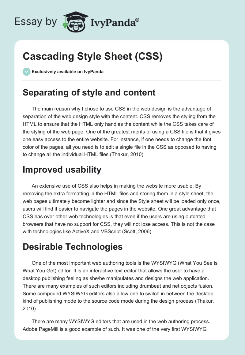 Cascading Style Sheet (CSS). Page 1