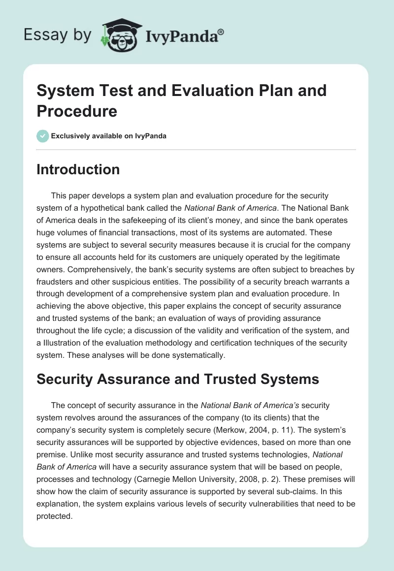 System Test and Evaluation Plan and Procedure. Page 1