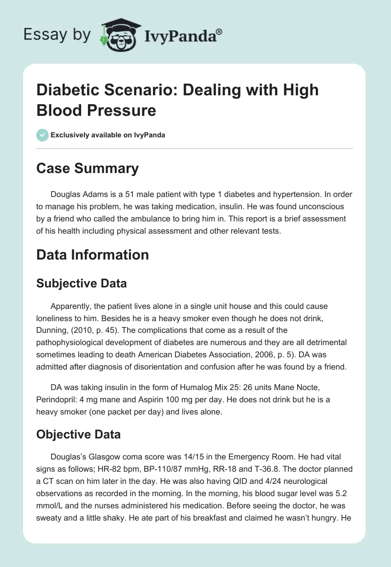 Diabetic Scenario: Dealing With High Blood Pressure. Page 1