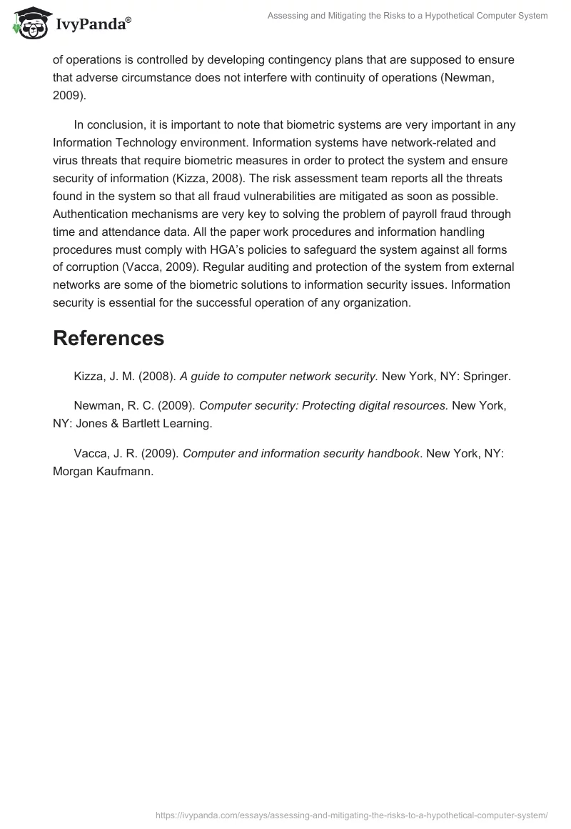Assessing and Mitigating the Risks to a Hypothetical Computer System. Page 2