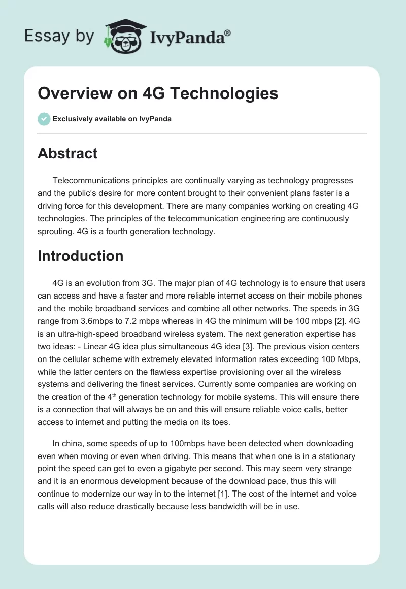 Overview on 4G Technologies. Page 1