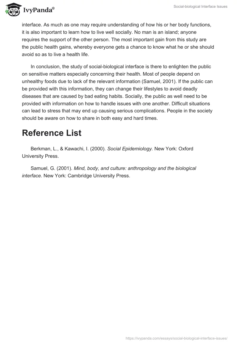 Social-biological Interface Issues. Page 2