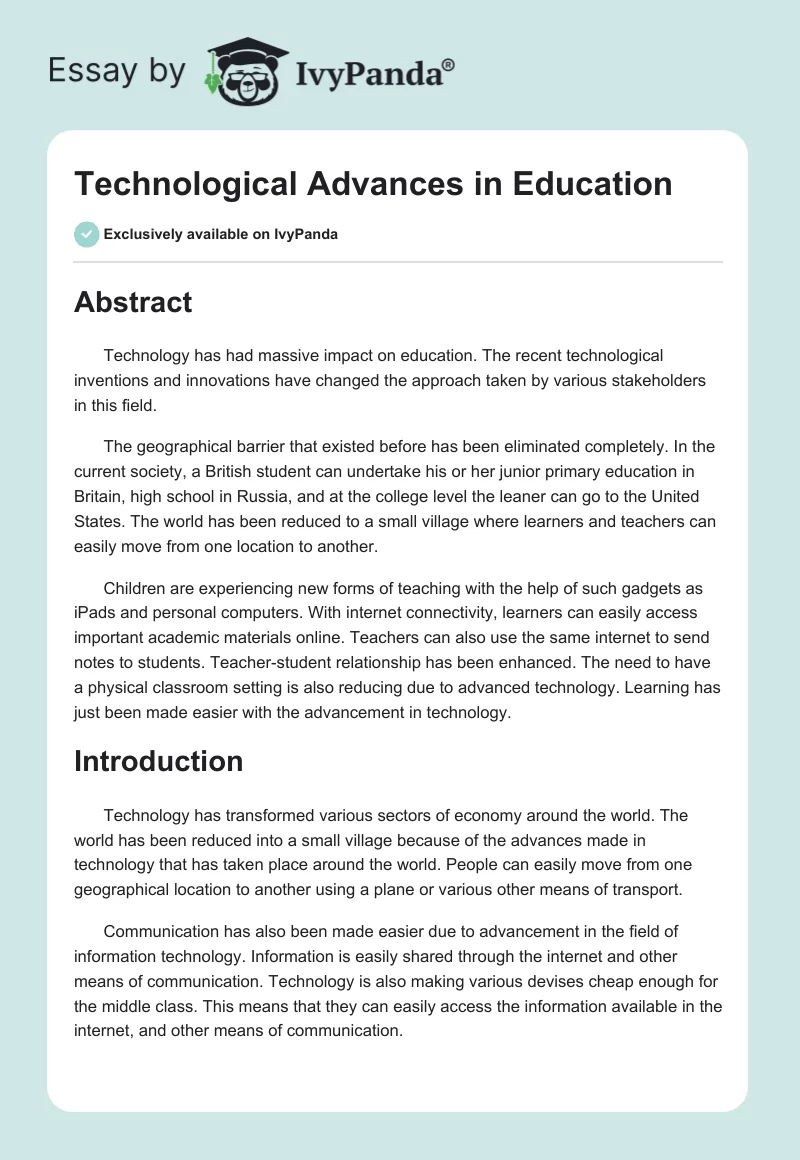 Technological Advances in Education. Page 1