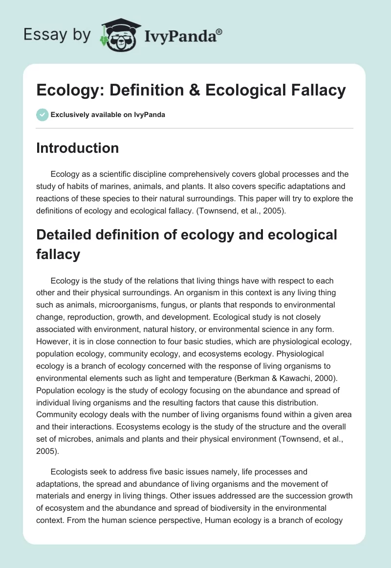 Ecology: Definition & Ecological Fallacy. Page 1