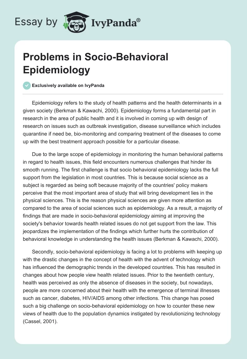 Problems in Socio-Behavioral Epidemiology. Page 1