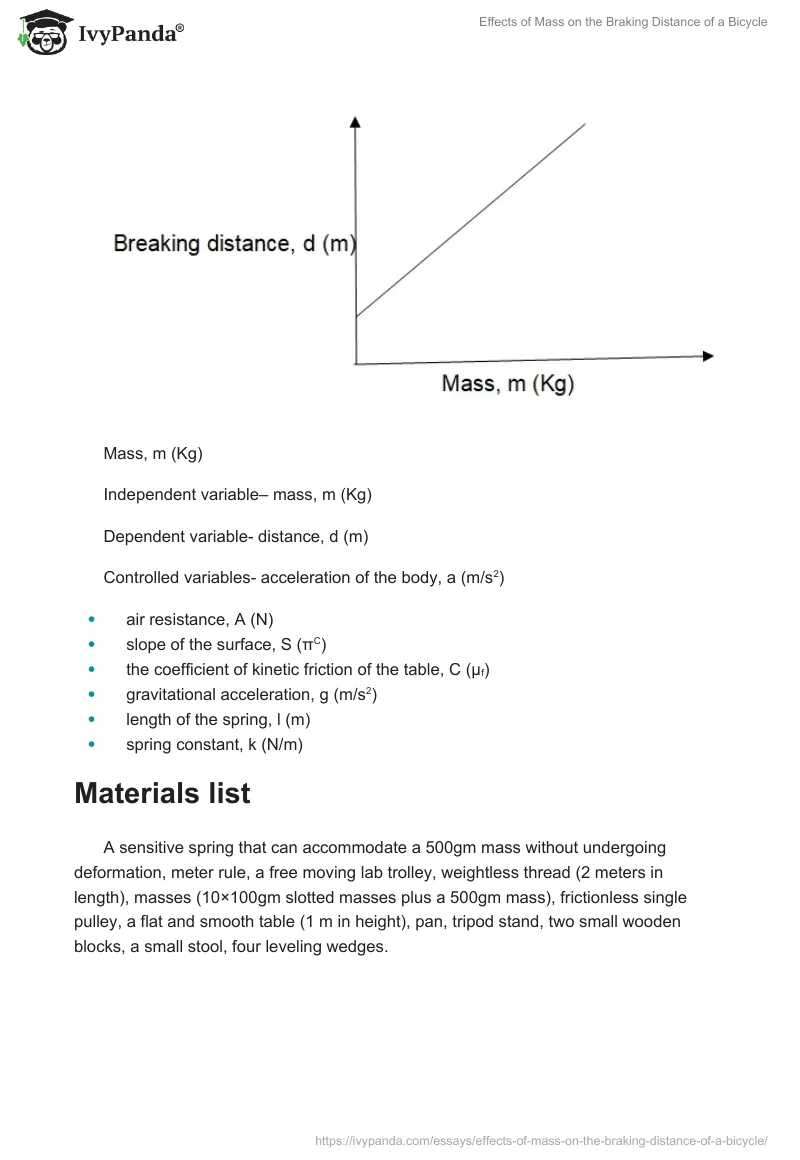 Effects of Mass on the Braking Distance of a Bicycle. Page 2