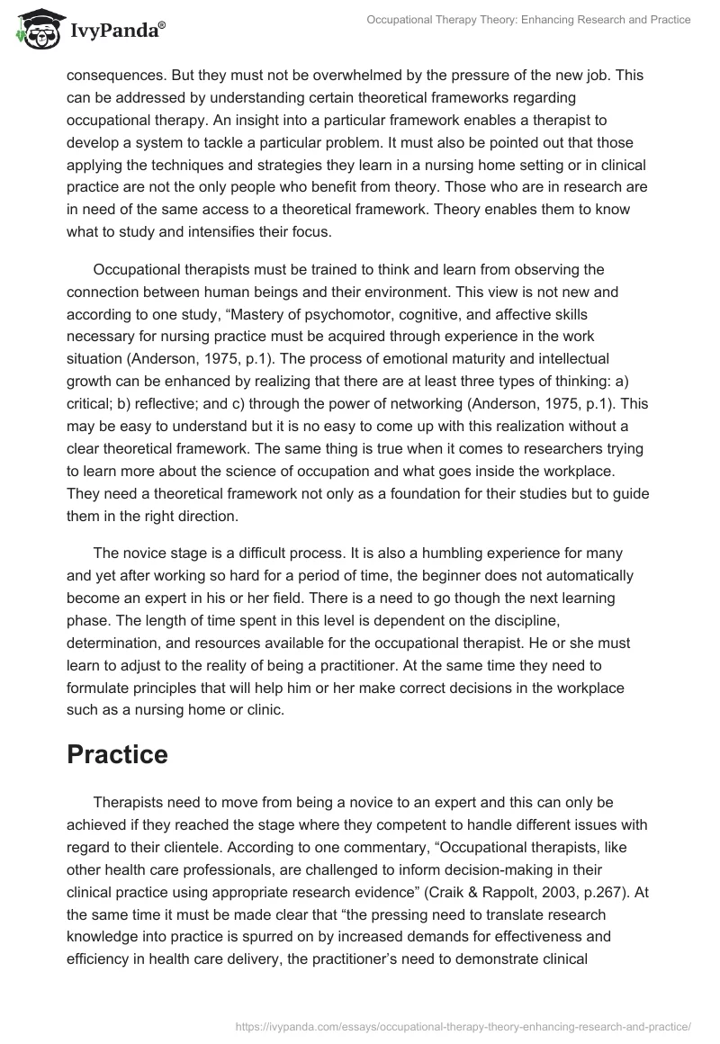 Occupational Therapy Theory: Enhancing Research and Practice. Page 2
