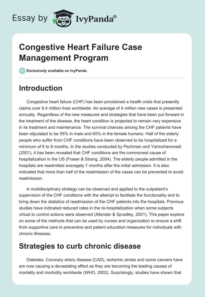 Congestive Heart Failure Case Management Program. Page 1