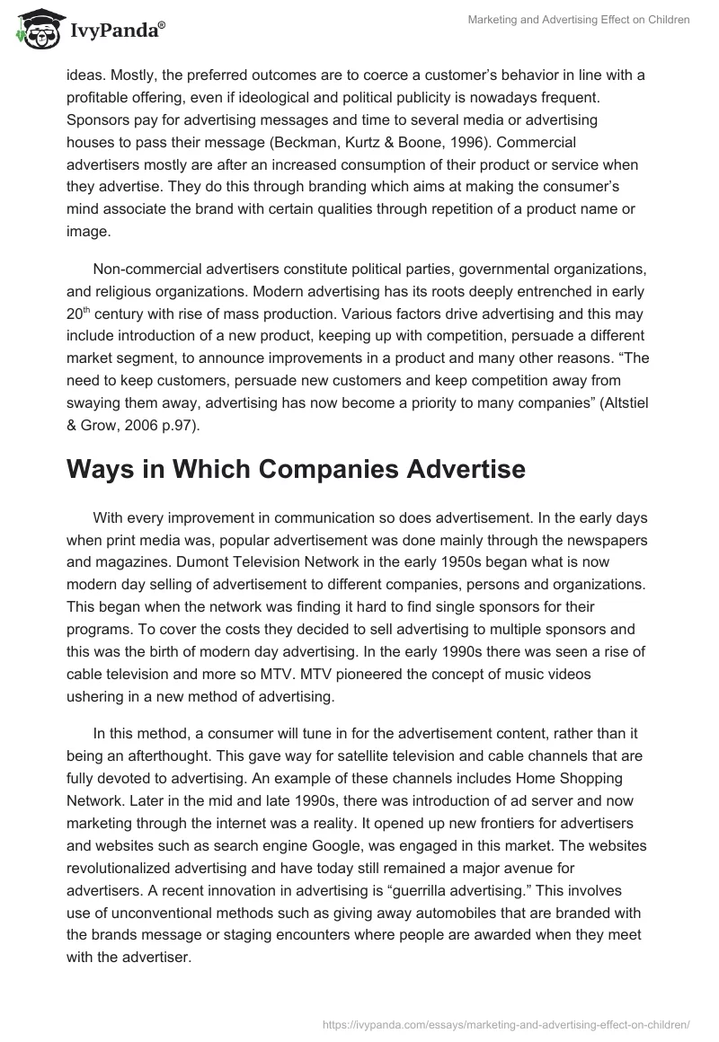 Marketing and Advertising Effect on Children. Page 2