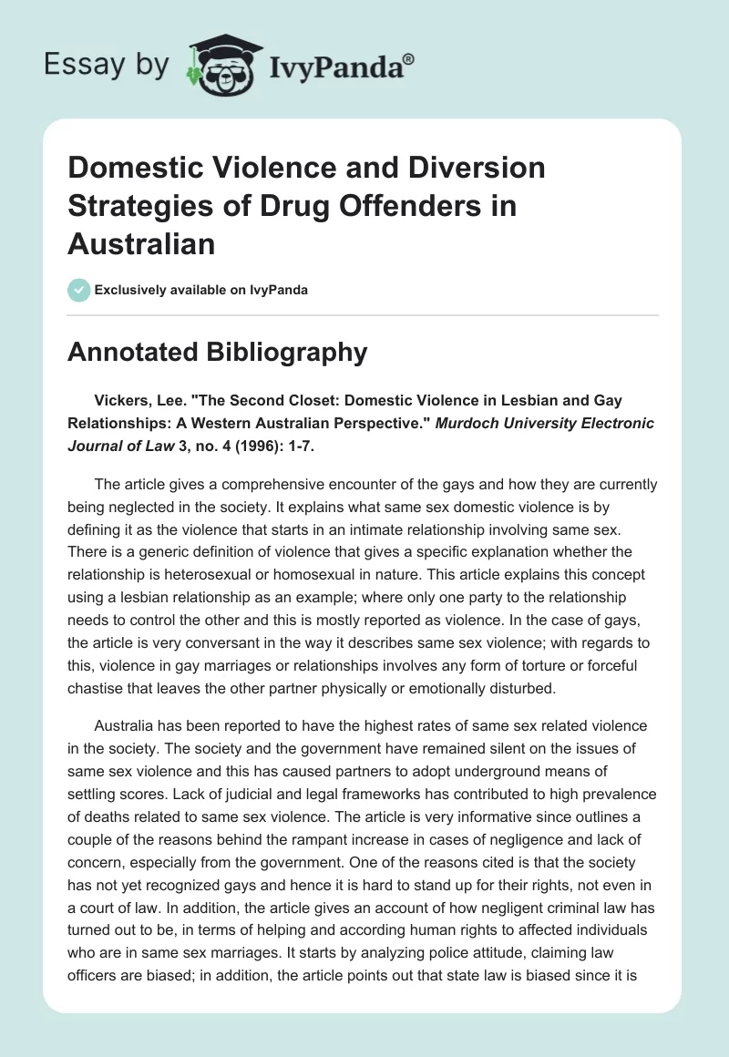 Domestic Violence and Diversion Strategies of Drug Offenders in Australian. Page 1