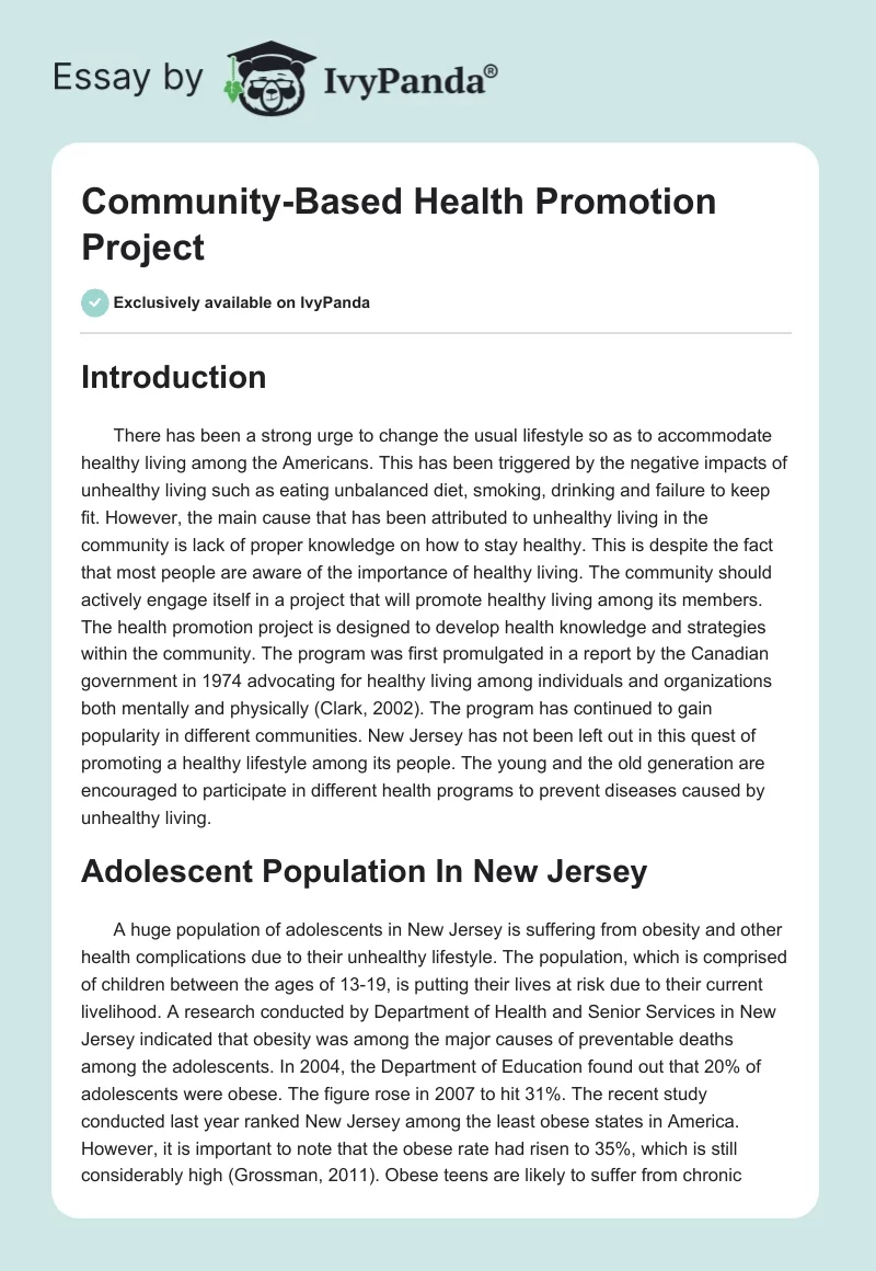 Community-Based Health Promotion Project. Page 1