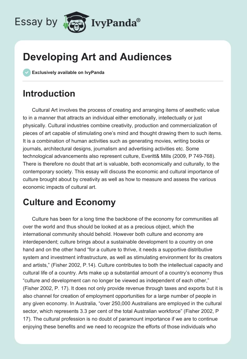 Developing Art and Audiences. Page 1