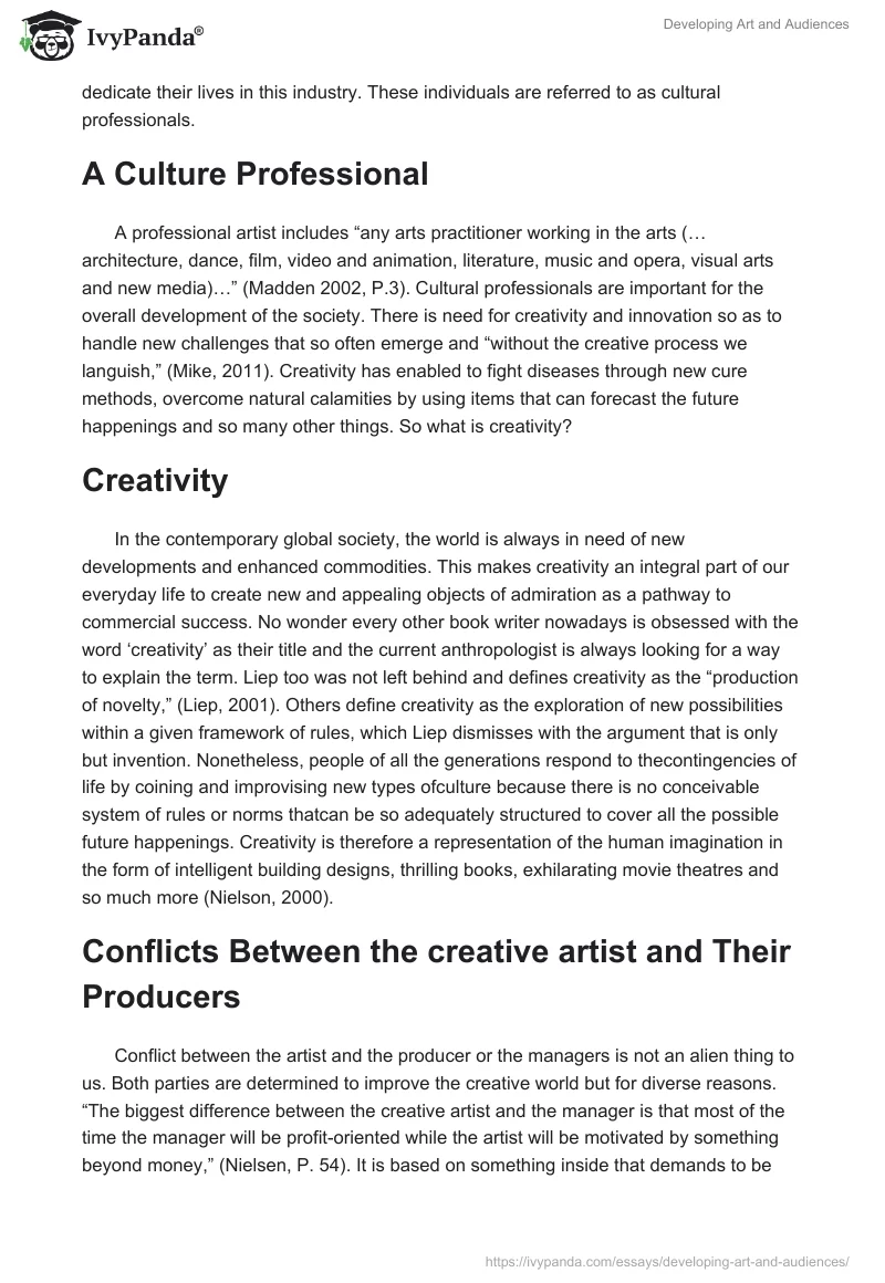 Developing Art and Audiences. Page 2