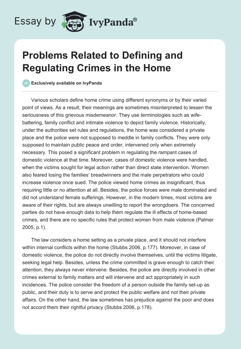 Problems Related to Defining and Regulating Crimes in the Home. Page 1