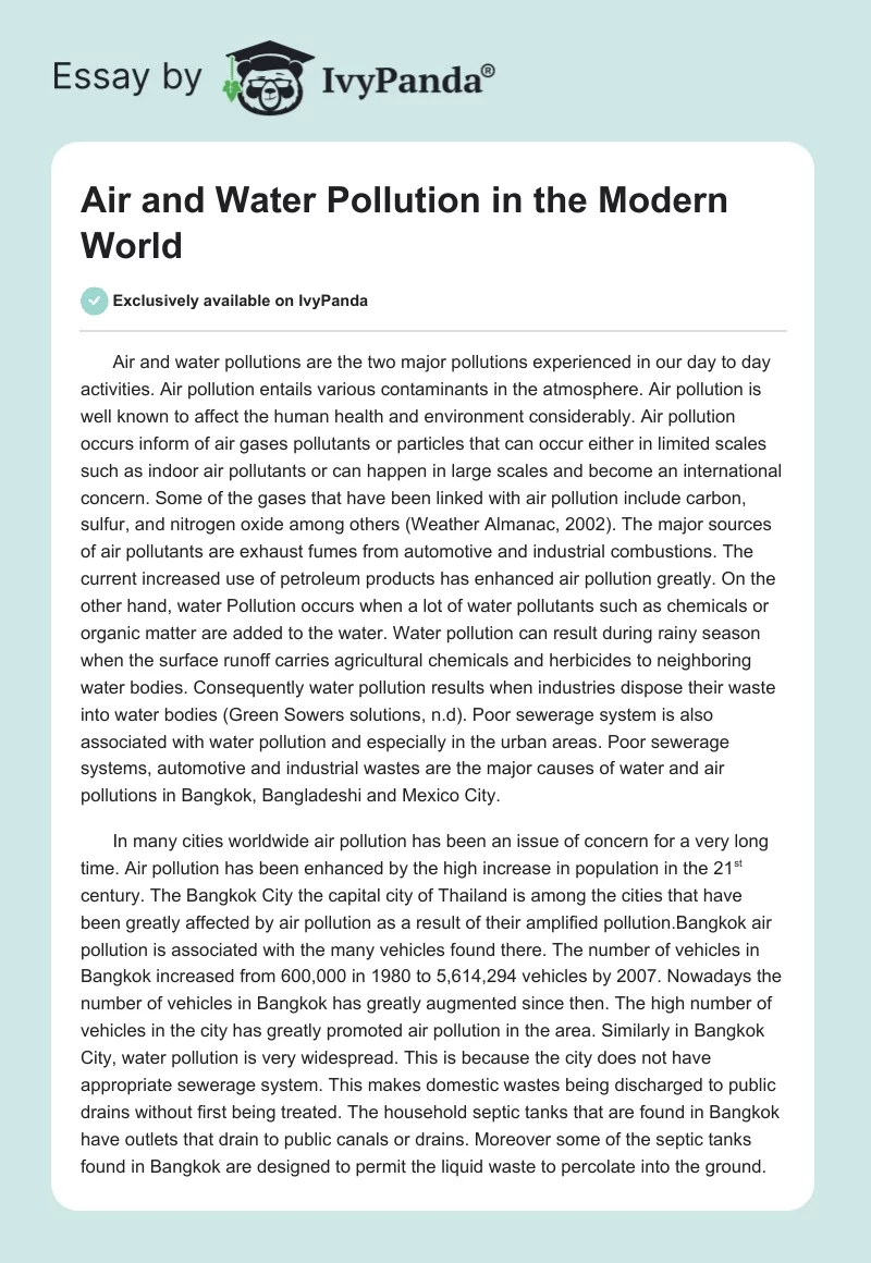 Air and Water Pollution in the Modern World. Page 1