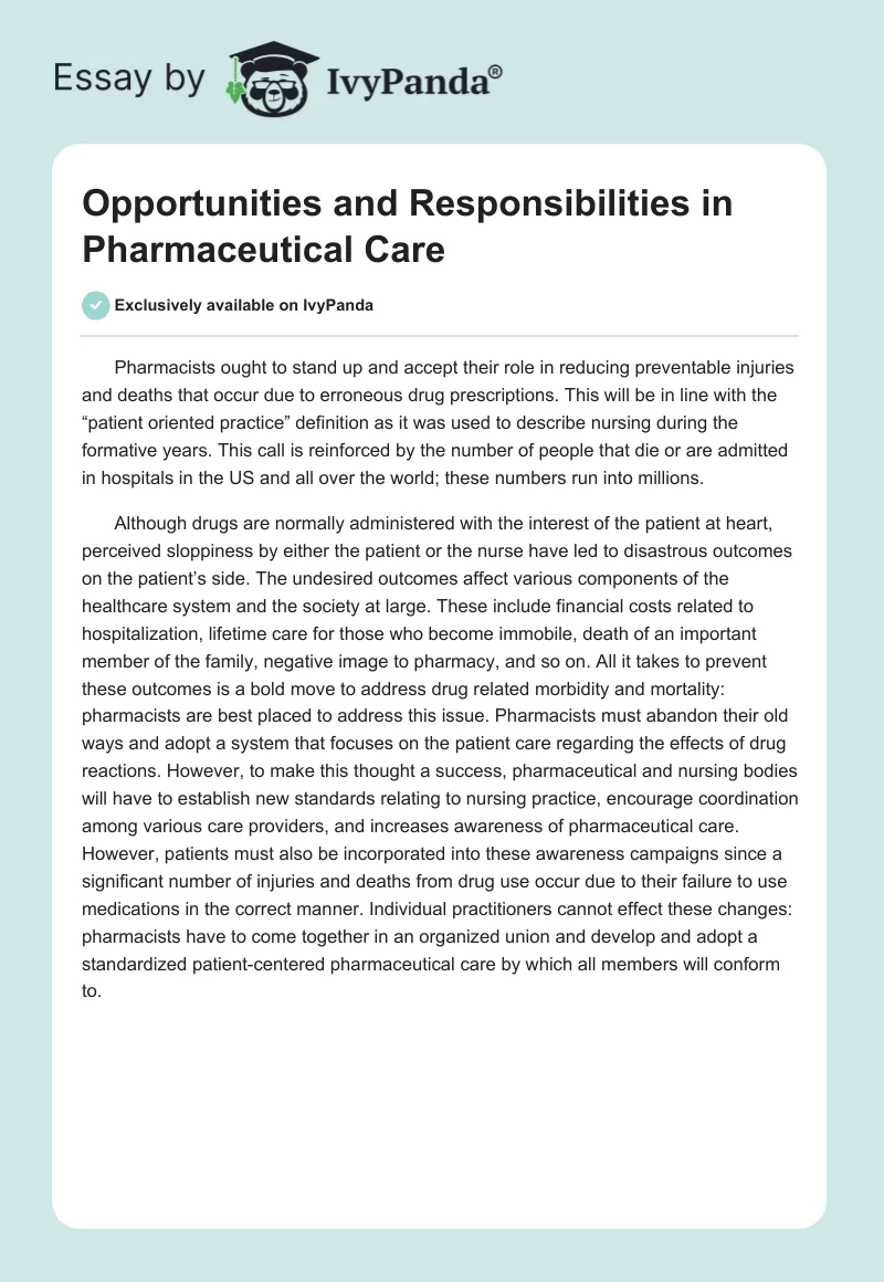 Opportunities and Responsibilities in Pharmaceutical Care. Page 1