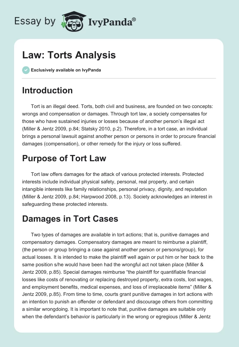 Law: Torts Analysis. Page 1