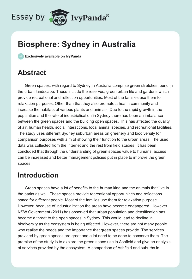 Biosphere: Sydney in Australia. Page 1