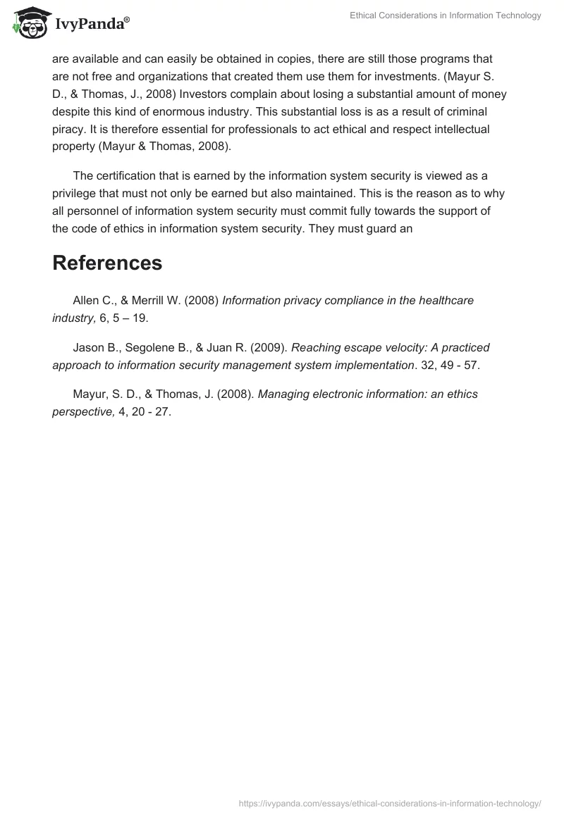 Ethical Considerations in Information Technology. Page 2