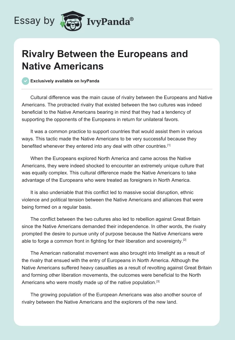 Rivalry Between the Europeans and Native Americans. Page 1