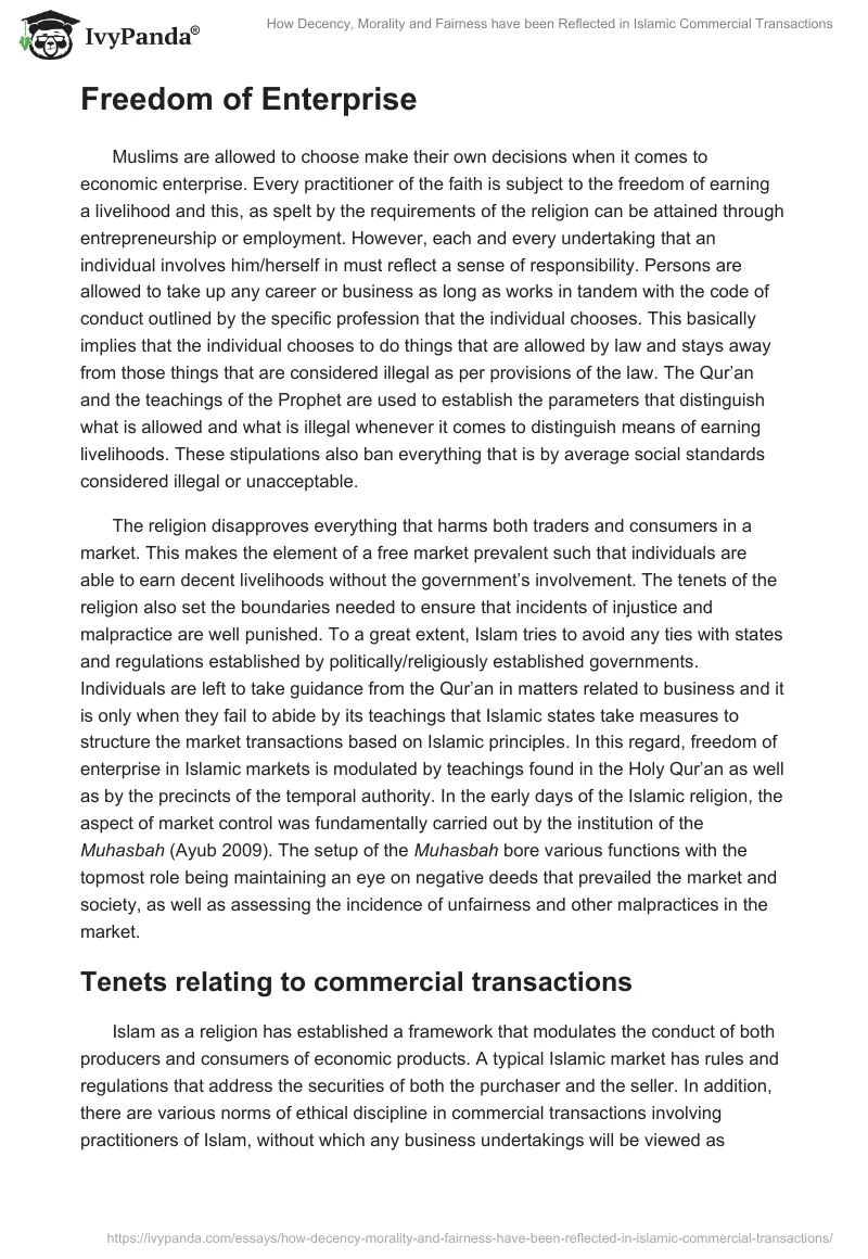 How Decency, Morality and Fairness Have Been Reflected in Islamic Commercial Transactions. Page 2