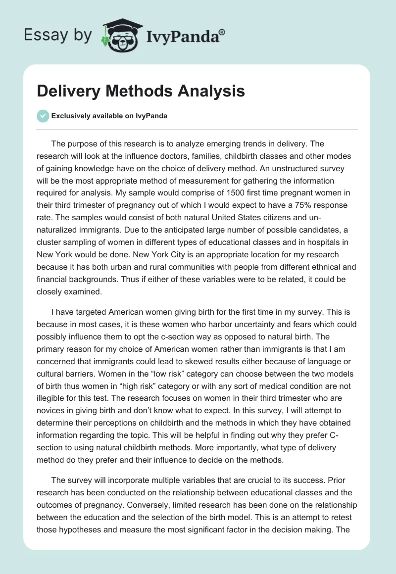 Delivery Methods Analysis. Page 1