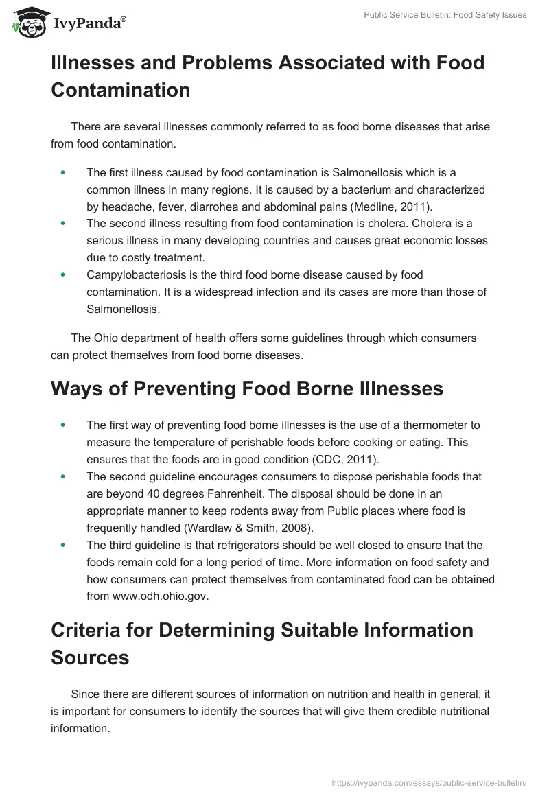 Public Service Bulletin: Food Safety Issues. Page 2