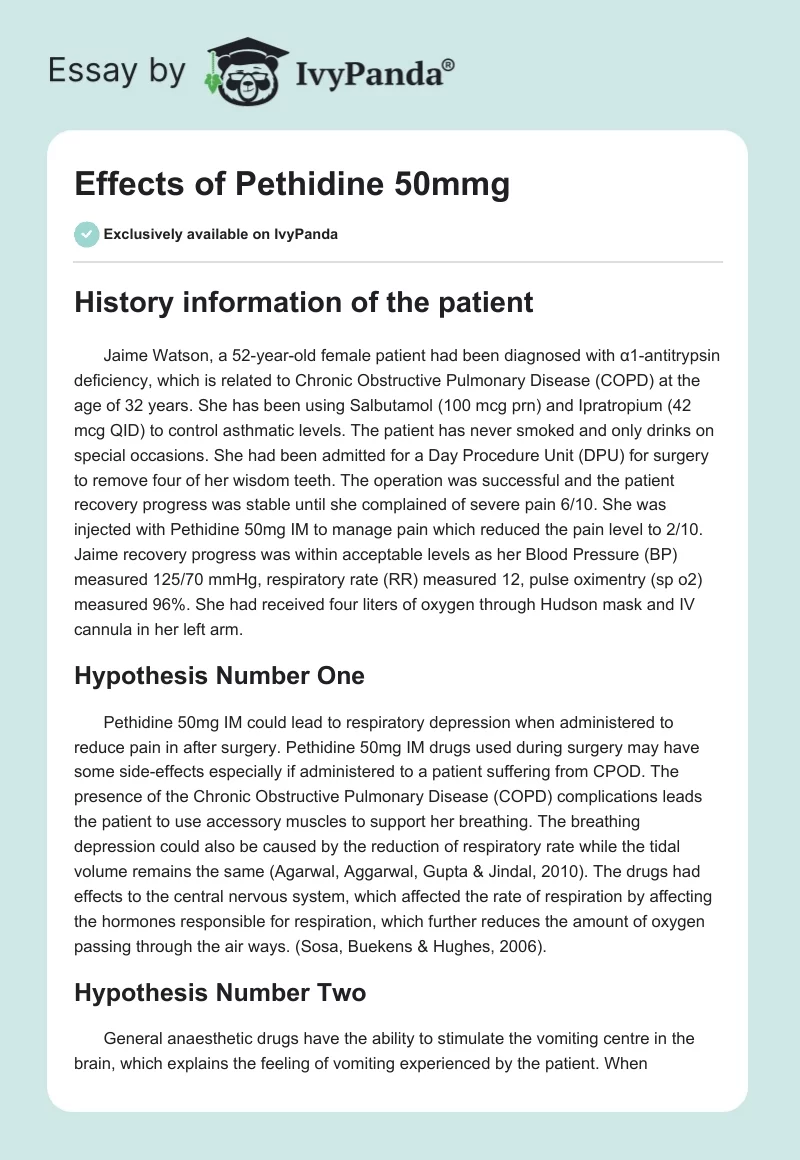 Effects of Pethidine 50mmg. Page 1