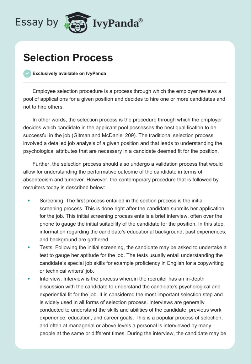 Selection Process. Page 1