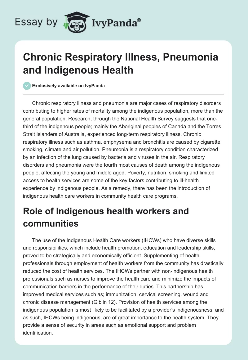 Chronic Respiratory Illness, Pneumonia and Indigenous Health. Page 1