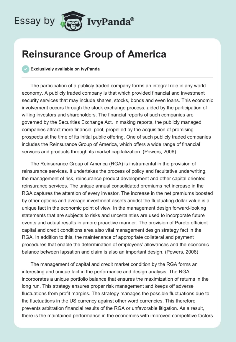Reinsurance Group of America. Page 1