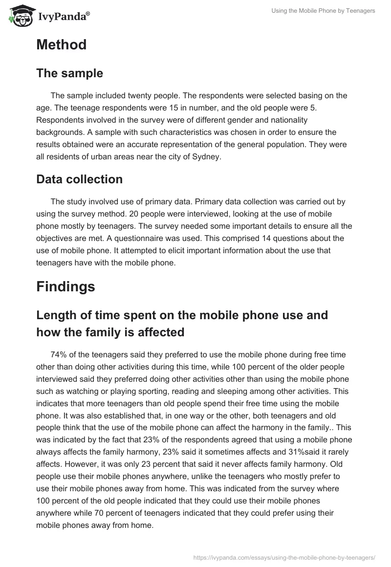 Using the Mobile Phone by Teenagers. Page 2