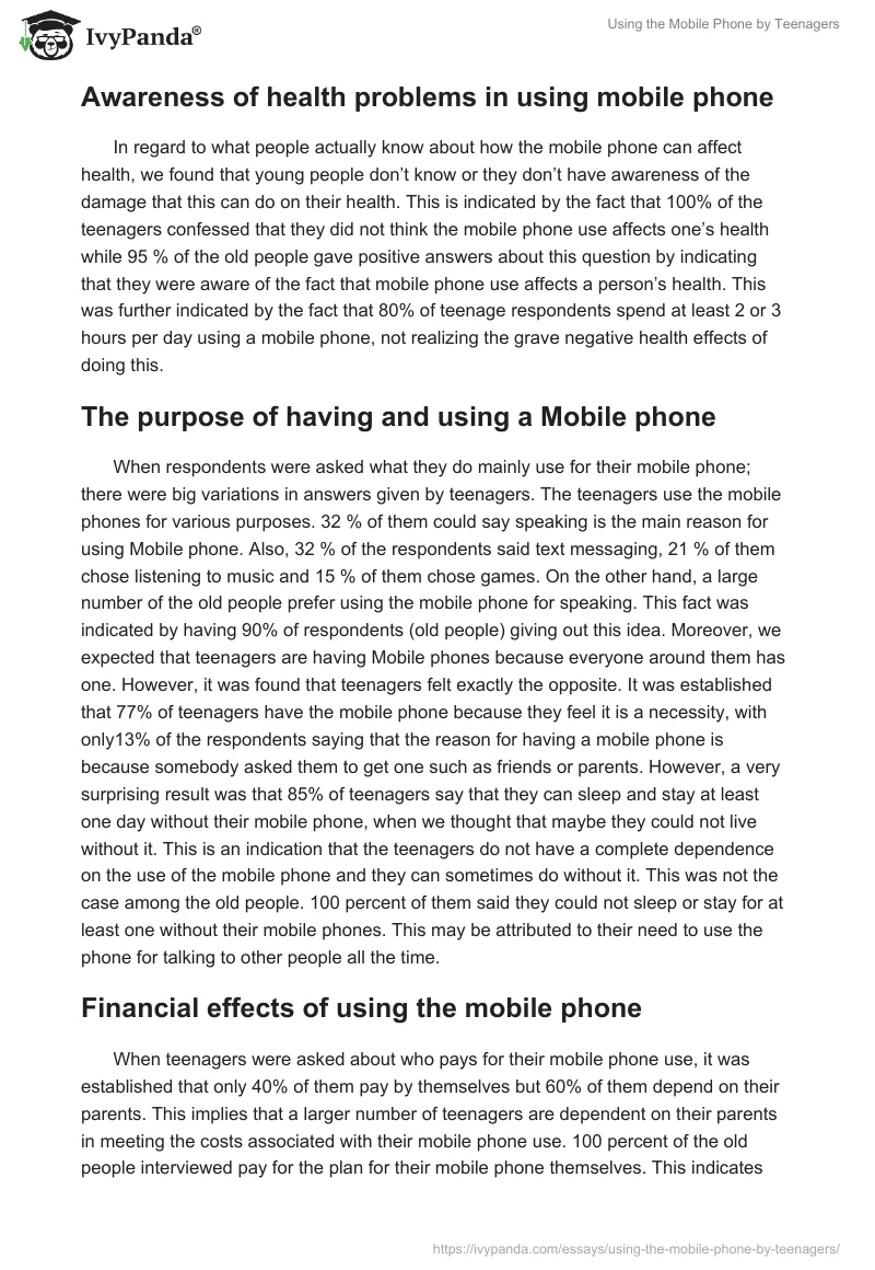 Using the Mobile Phone by Teenagers. Page 3