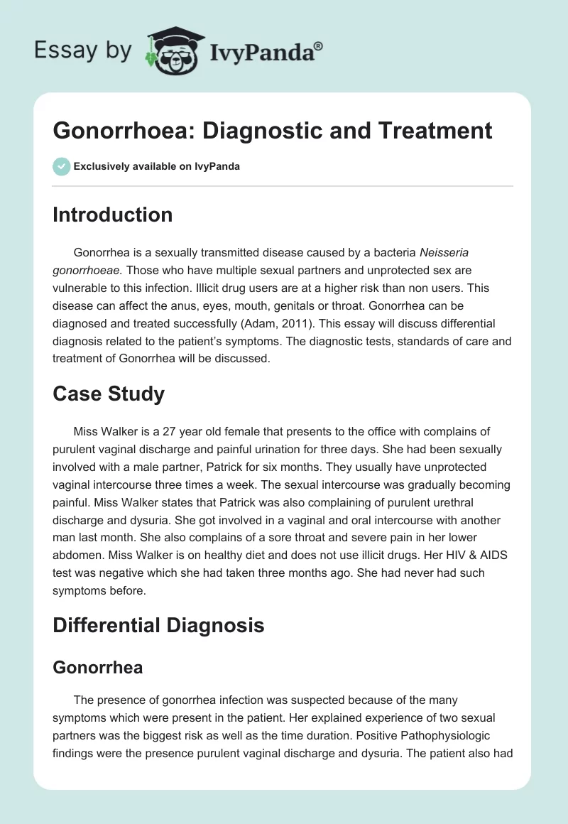 Gonorrhoea: Diagnostic and Treatment. Page 1