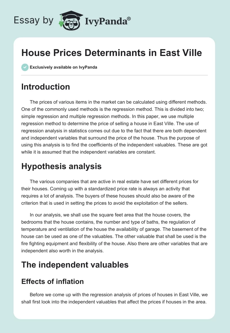 House Prices Determinants in East Ville. Page 1