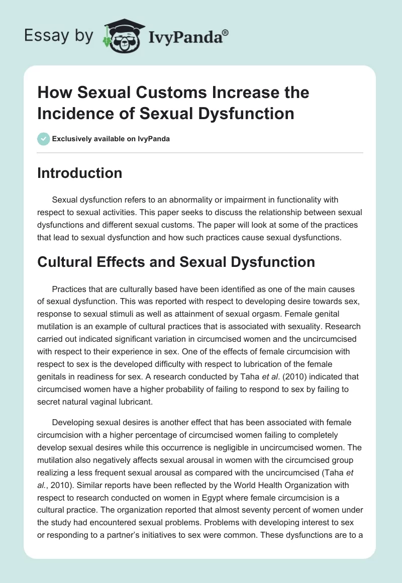 How Sexual Customs Increase the Incidence of Sexual Dysfunction. Page 1