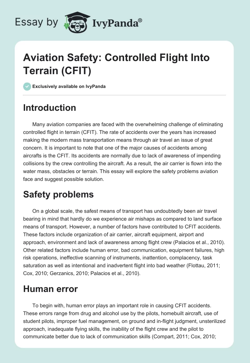 Aviation Safety: Controlled Flight Into Terrain (CFIT). Page 1