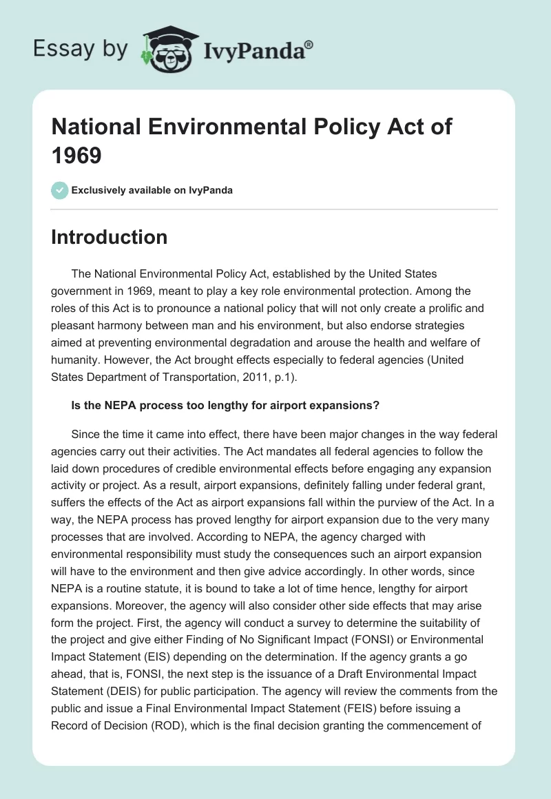 National Environmental Policy Act of 1969. Page 1