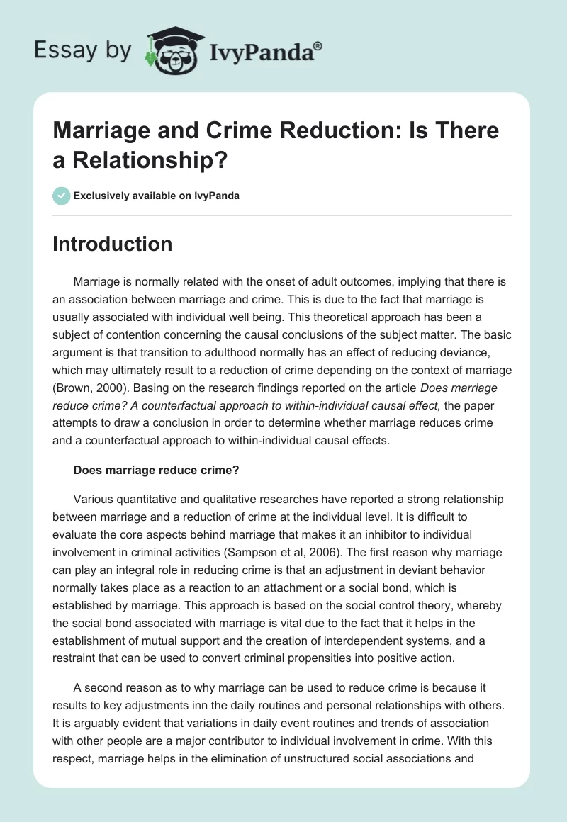 Marriage and Crime Reduction: Is There a Relationship?. Page 1