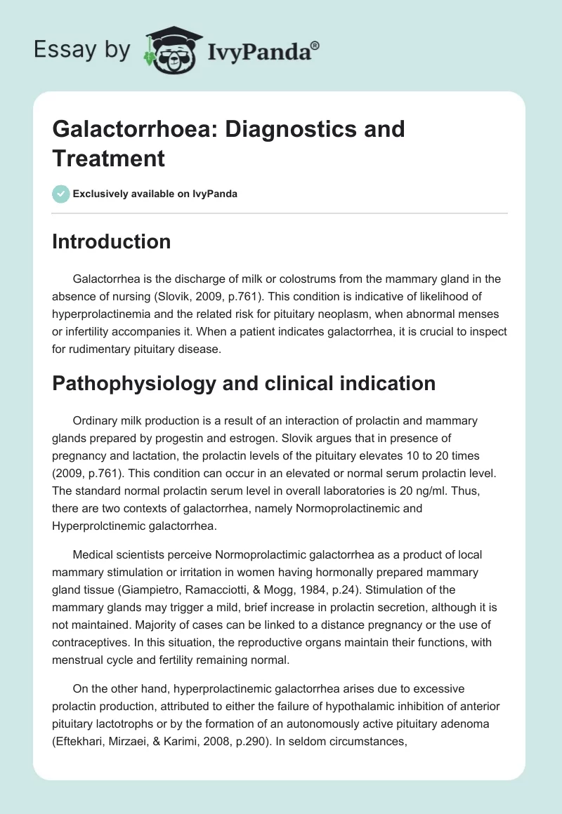 Galactorrhoea: Diagnostics and Treatment. Page 1