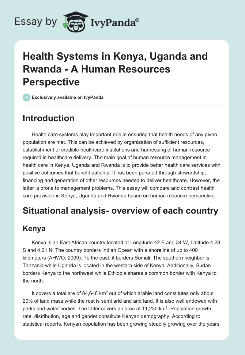 Health Systems in Kenya, Uganda and Rwanda - A Human Resources Perspective. Page 1