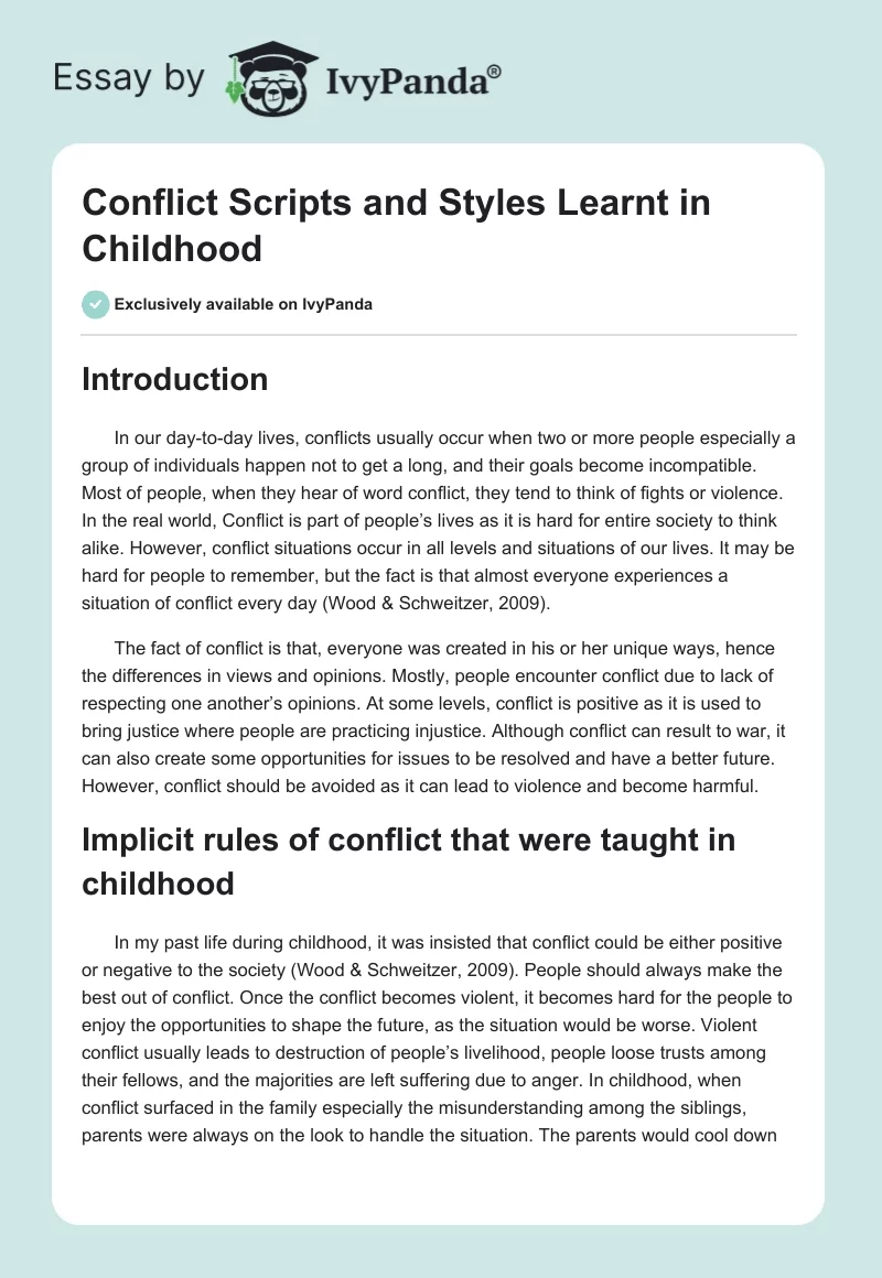 Conflict Scripts and Styles Learnt in Childhood. Page 1