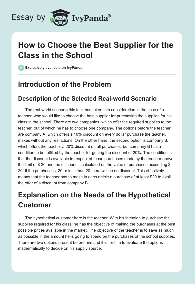 How to Choose the Best Supplier for the Class in the School. Page 1
