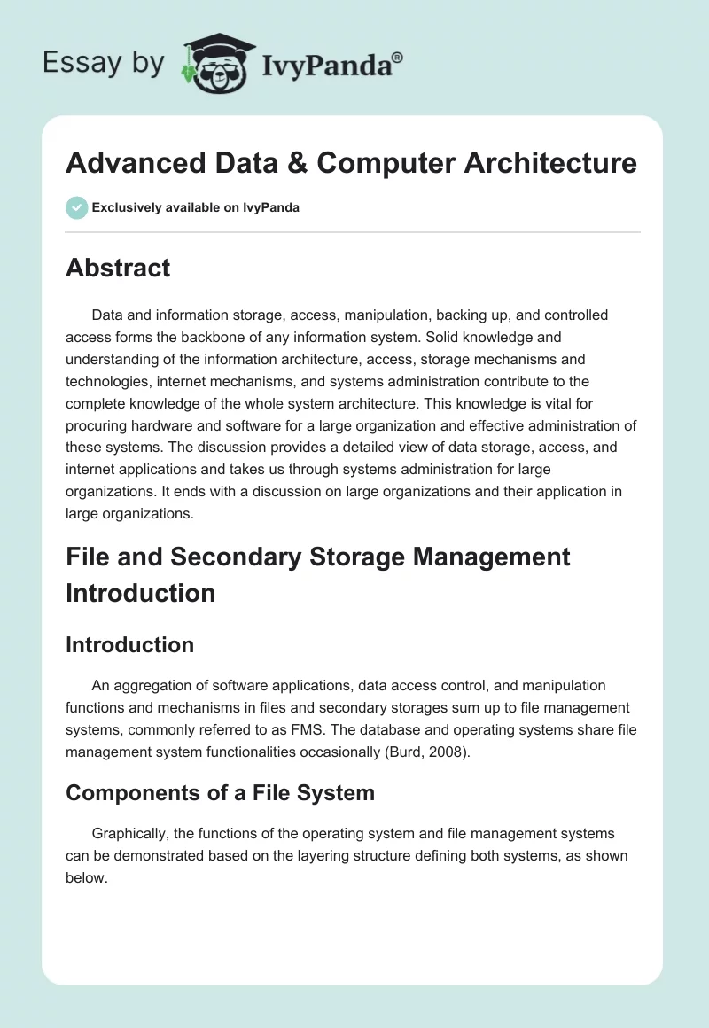 Advanced Data & Computer Architecture. Page 1