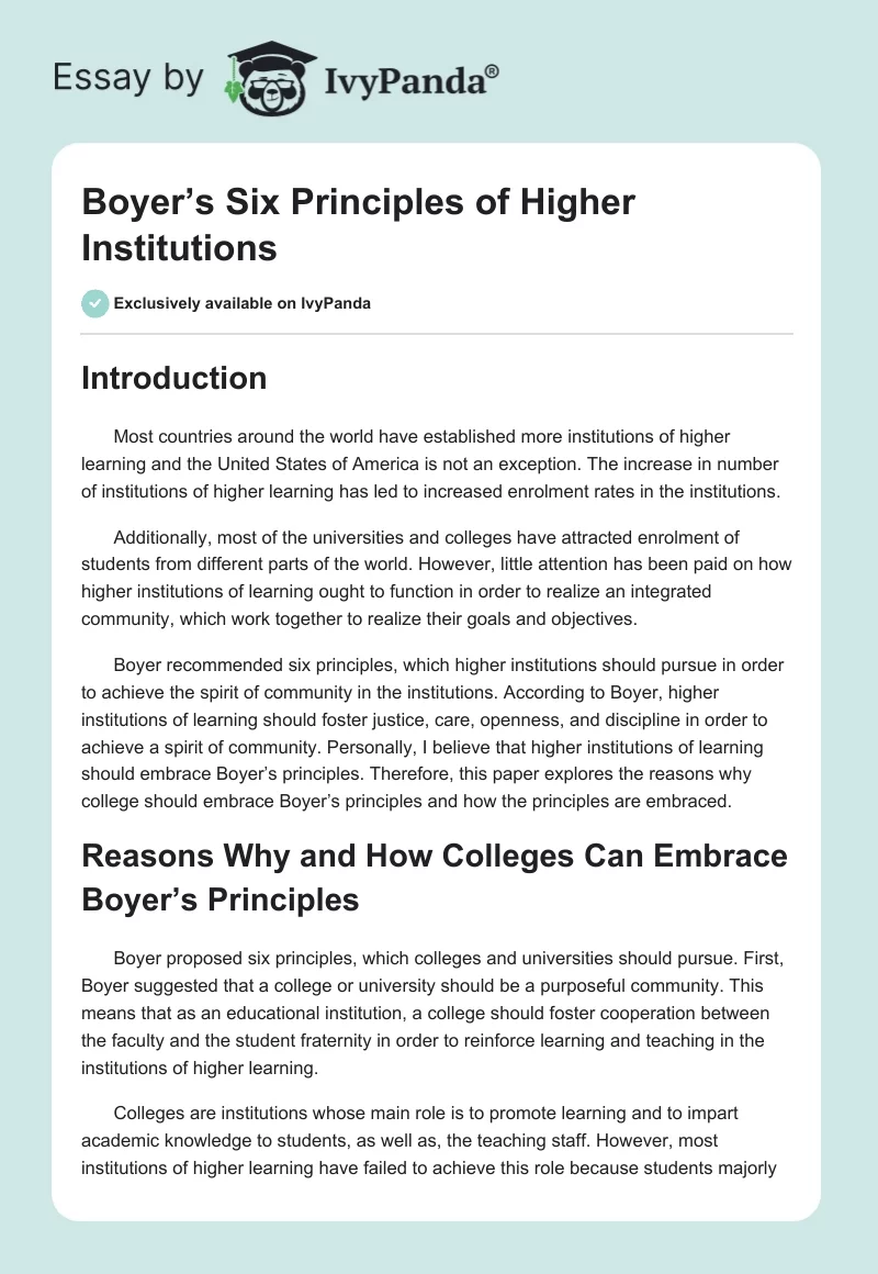 Boyer’s Six Principles of Higher Institutions . Page 1