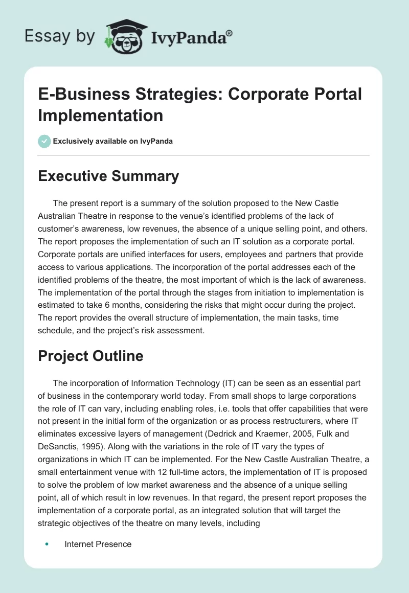 E-Business Strategies: Corporate Portal Implementation. Page 1